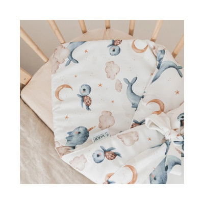 Pościel niemowlęca Rożek 2 w 1 Wieloryb WALDIN DARK BLUE