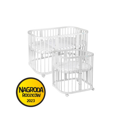 Łóżeczko owalne 7w1 z materacem – drewniane łóżeczko dla niemowlaka | Bebelili