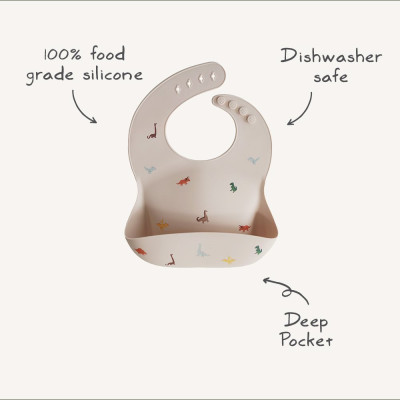 Mushie śliniak silikonowy- regulowany, łatwy do mycia Bows